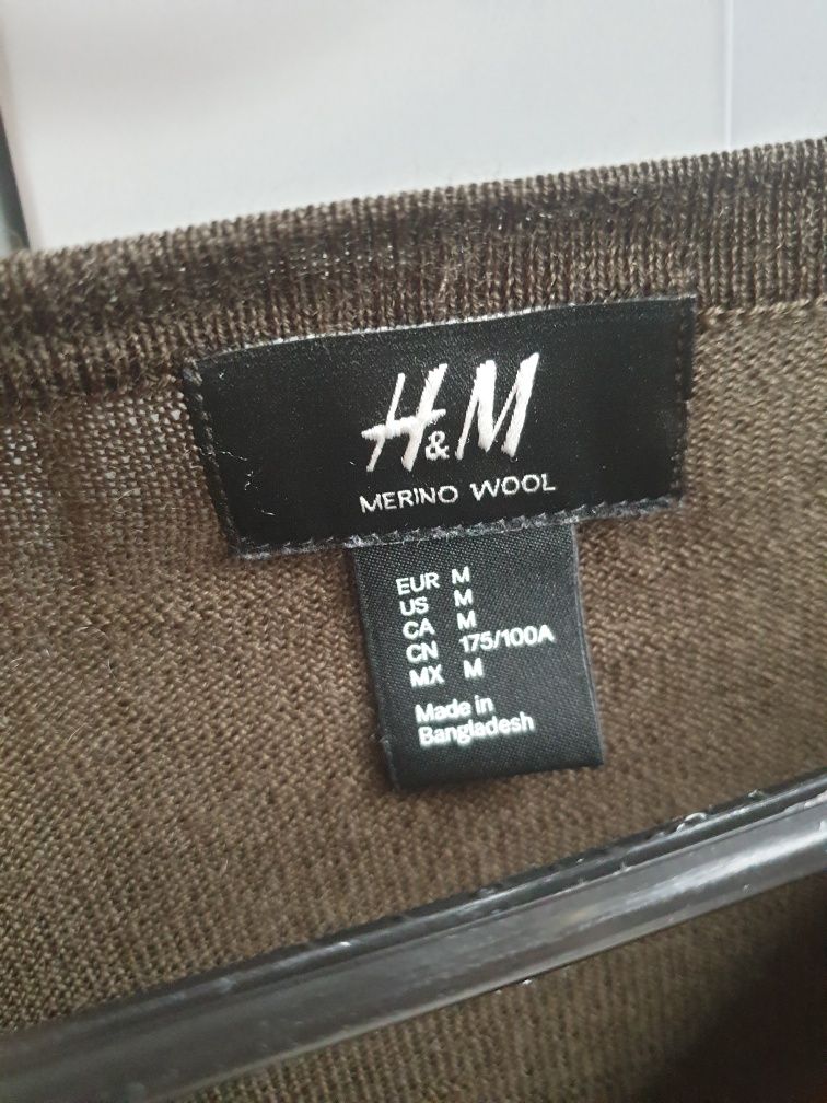 Męski sweter wełniany merino H&M M khaki