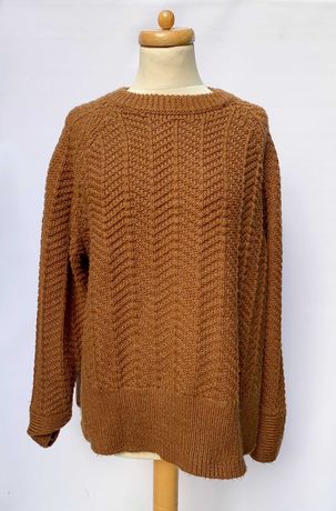 Sweter Brązowy H&M Jodełka Brąz Wełniany Wełna M 38