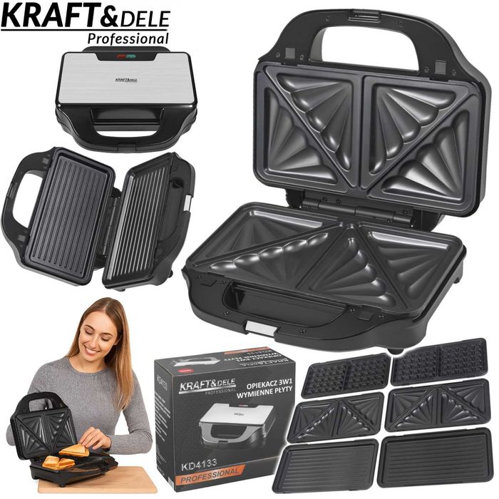 KRAFT&DELE Opiekacz Elektryczny Z Wymiennymi Wkładami 3w1 KD4133
