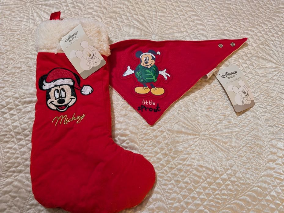 Bota de Natal e babete Mickey Novos