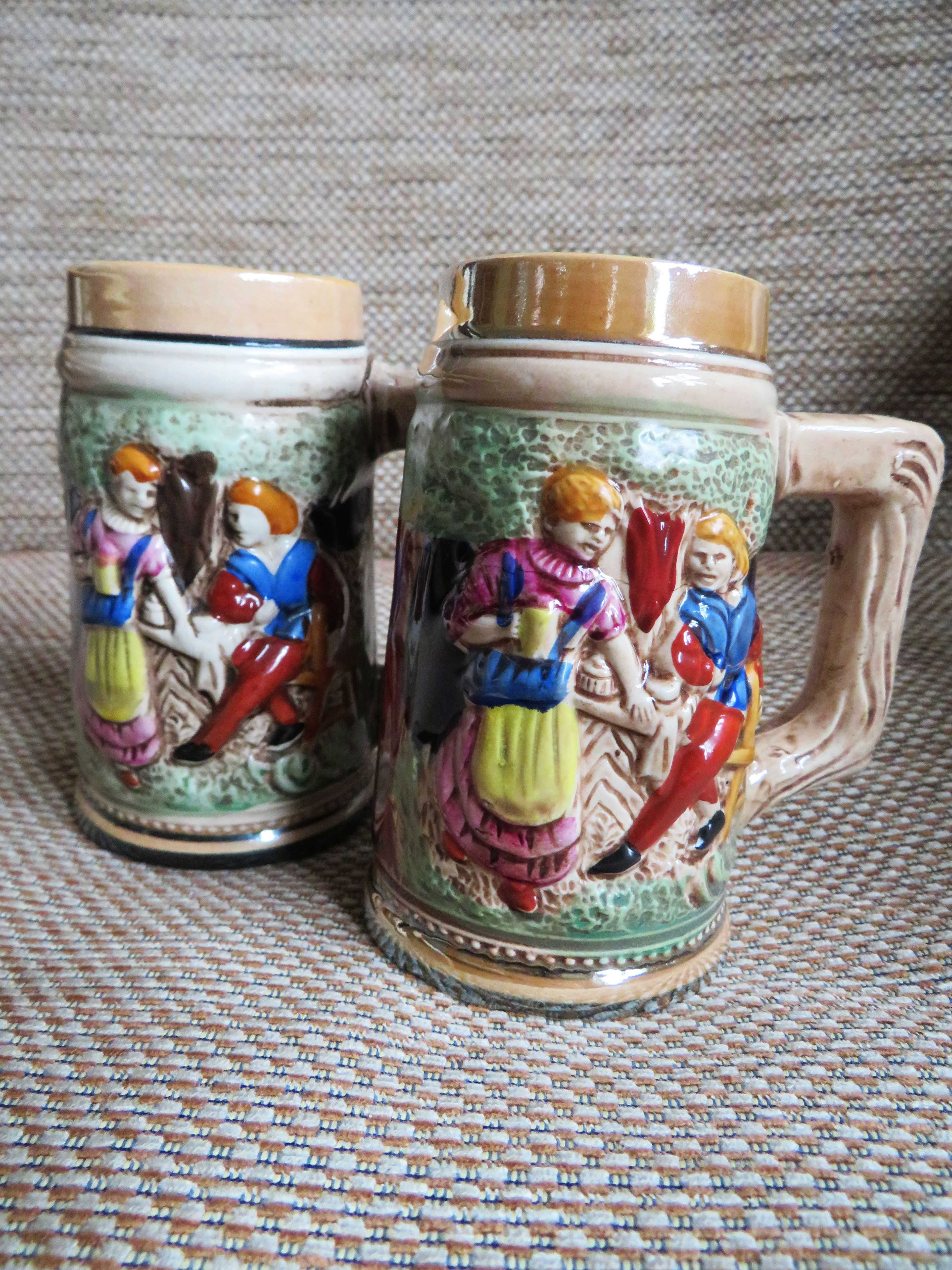 Stare niemieckie ręcznie malowane kufle retro folk