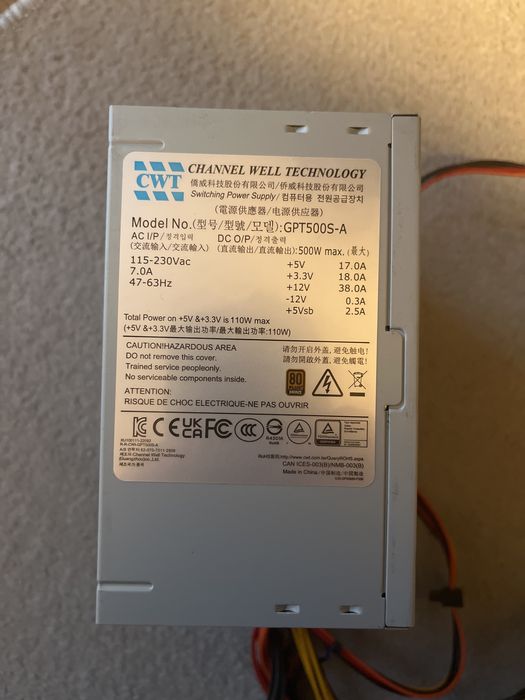 Zasilacz CWT 500w 80 plus Bronze