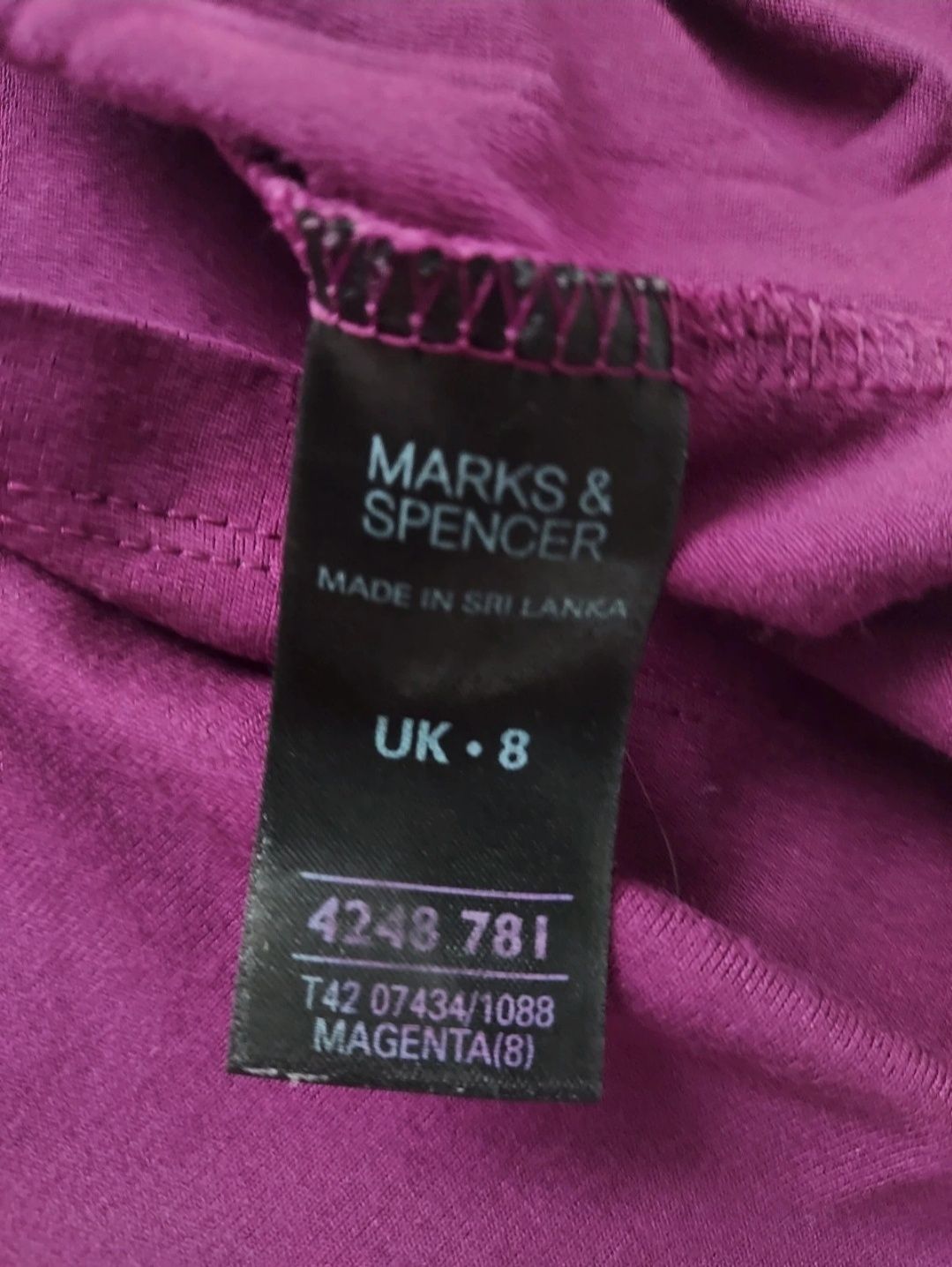 Fioletowa sukienka z marszczeniami dekolt V wiskoza Marks&Spencer S 36