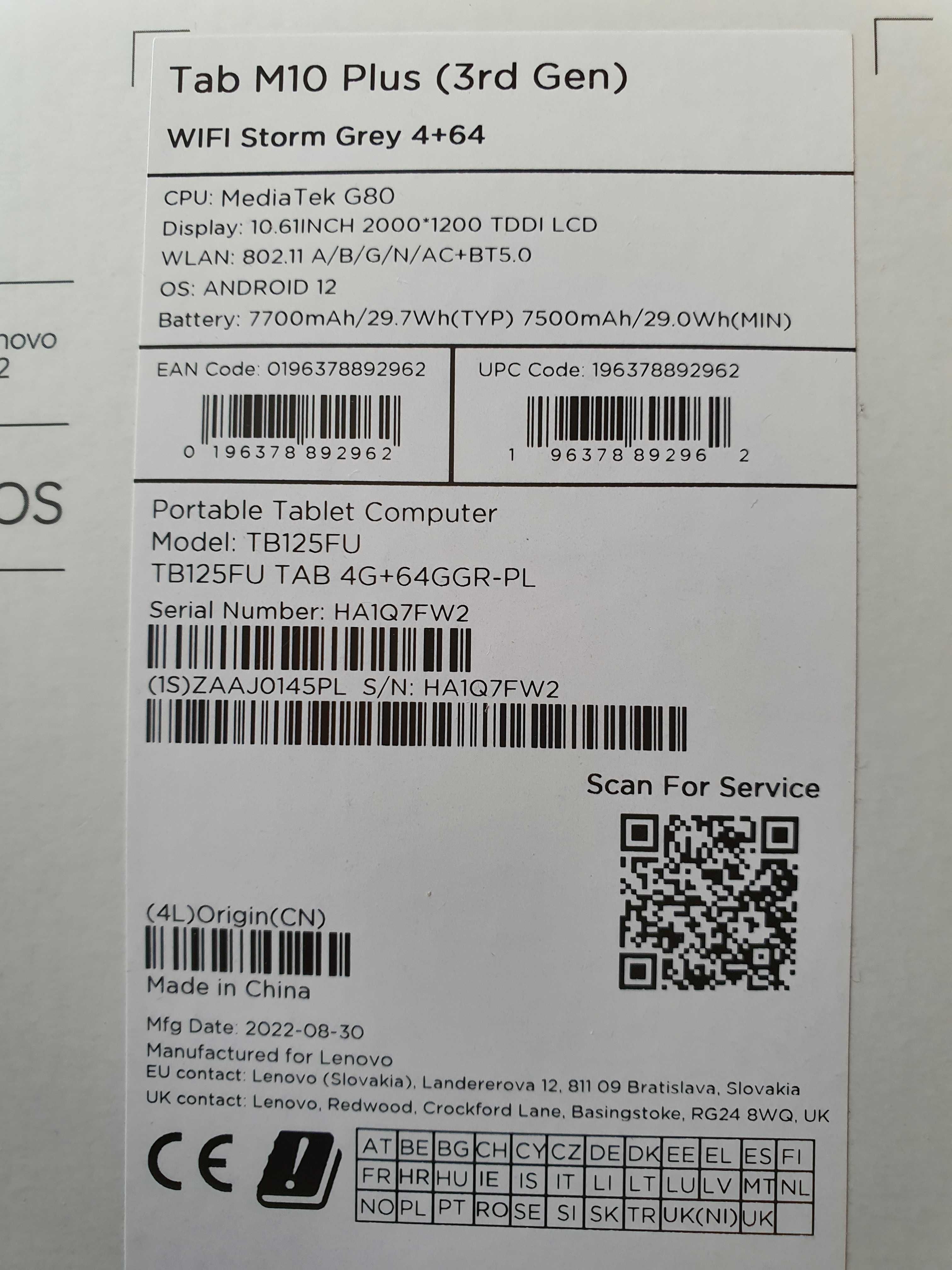 Lenovo Tab M10 Plus - tylko pudełko / tylko opakowanie
