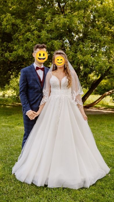 Suknia ślubna + 2 welony + ozdoba do włosów, rozmiar sukni 38 (M)