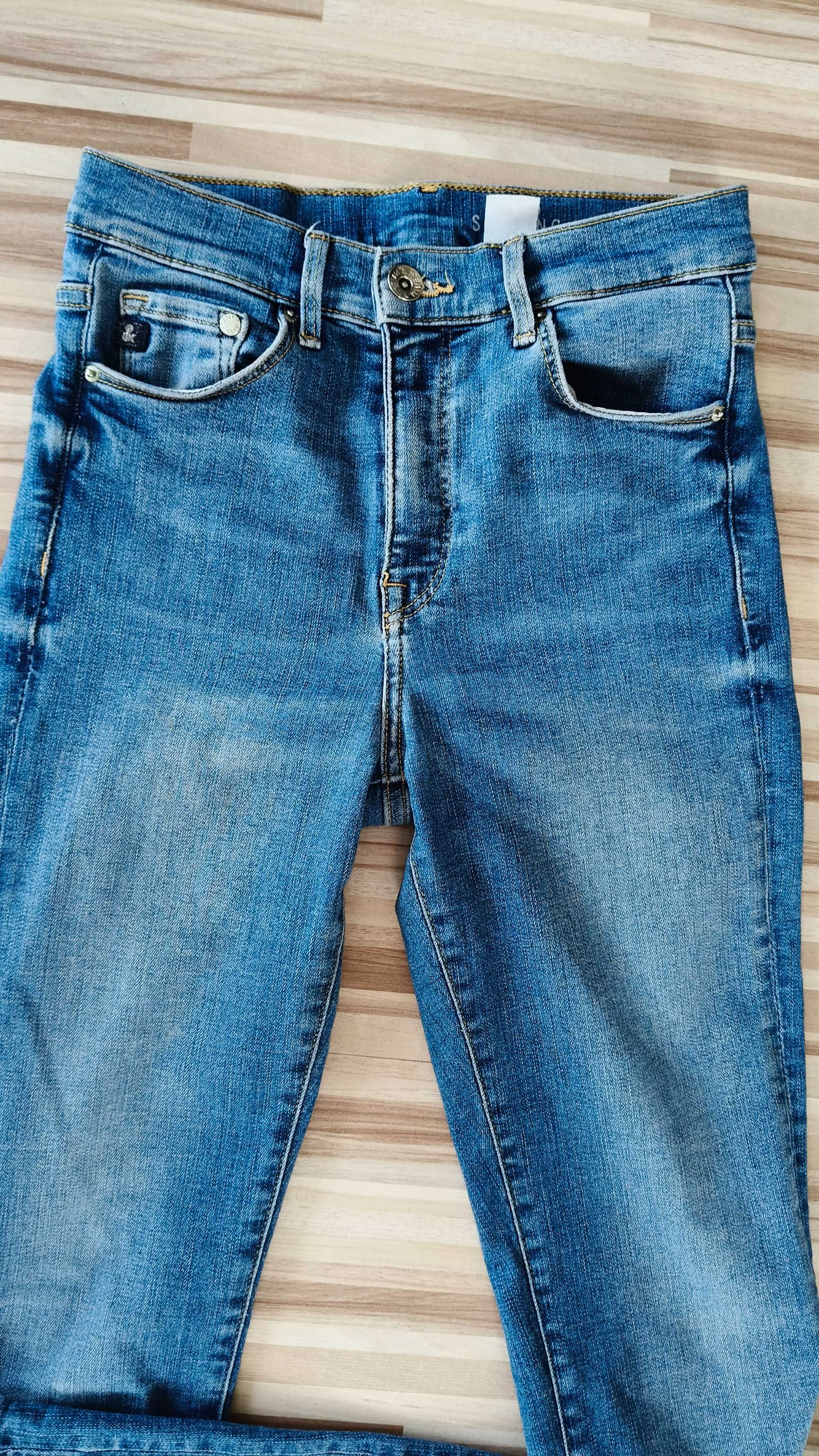 Elastyczne jeansy niebieskie, stan średni/wysoki, XS/S, Denim