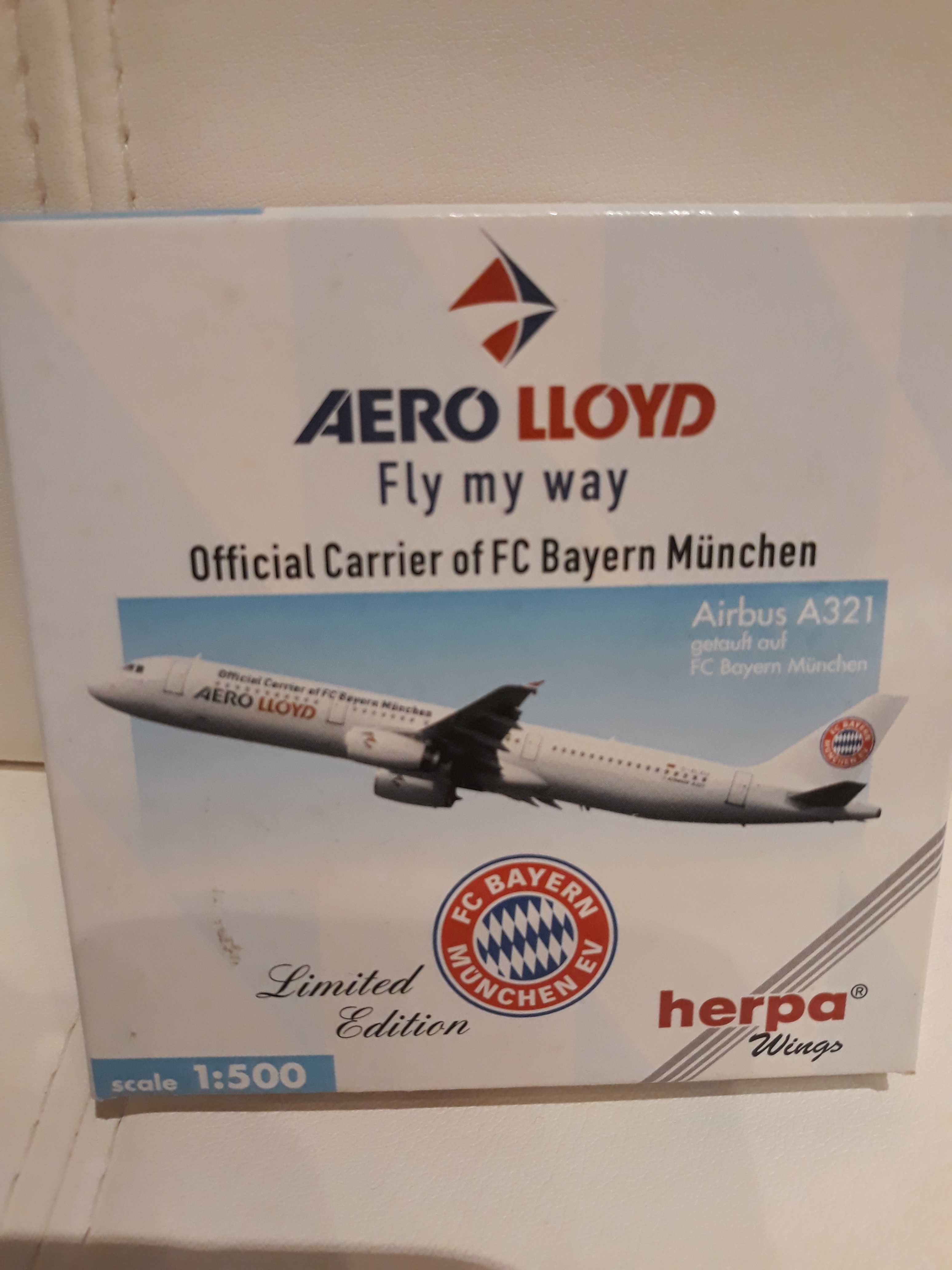 Herpa 1:500 Limitowana edycja AeroLloyd Airbus A321 FC Bayern 508759