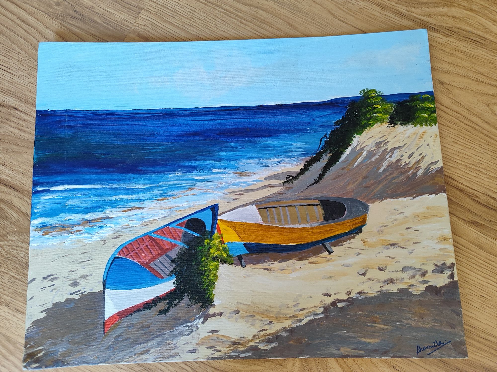 Obraz olejny łódki na plaży pejzaż morze przyroda