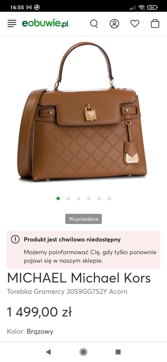 Torebka skóra naturalna Michael kors gramecry acorn