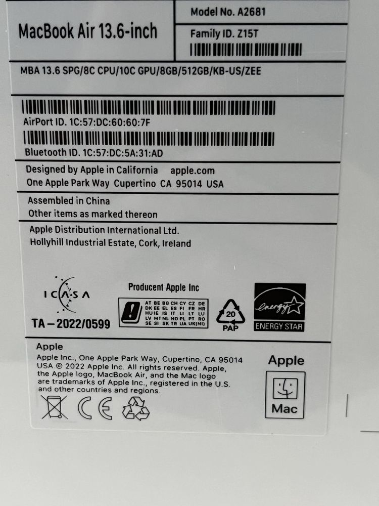 Nowy MacBook Air M2 8/512GB Space Gray