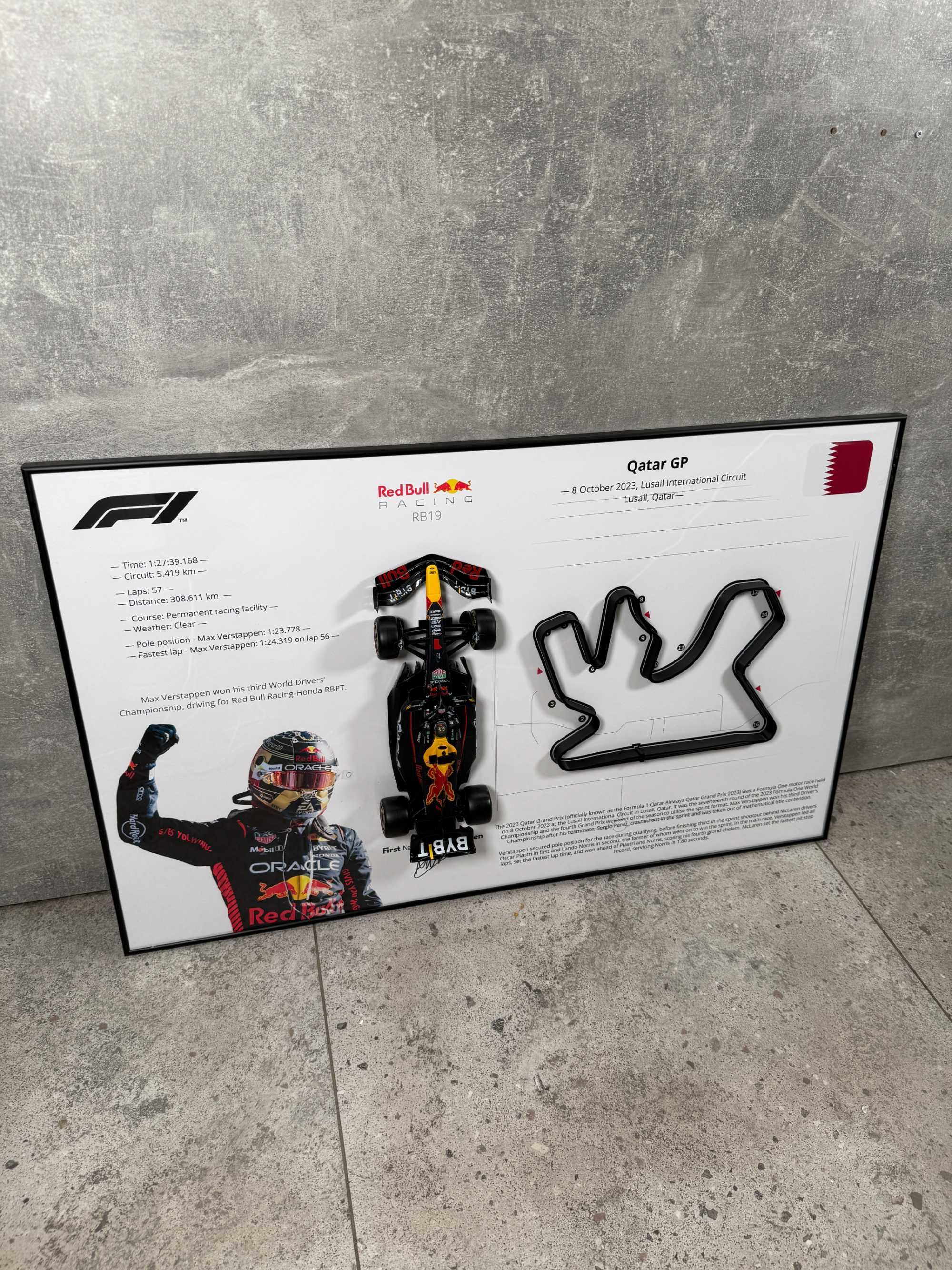 3D Картина на Стіну з Bburago Red Bull RB19 1:18 та 3D Трасою Qatar GP