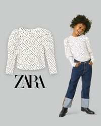 Блуза в горошек ZARA реглан логслив кофточка 6 та 11/12 р