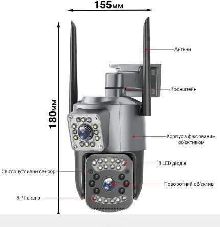 Уличная IP-камеры видеонаблюдения  WiFi 2 объектива 8МП 4K ноч виденье