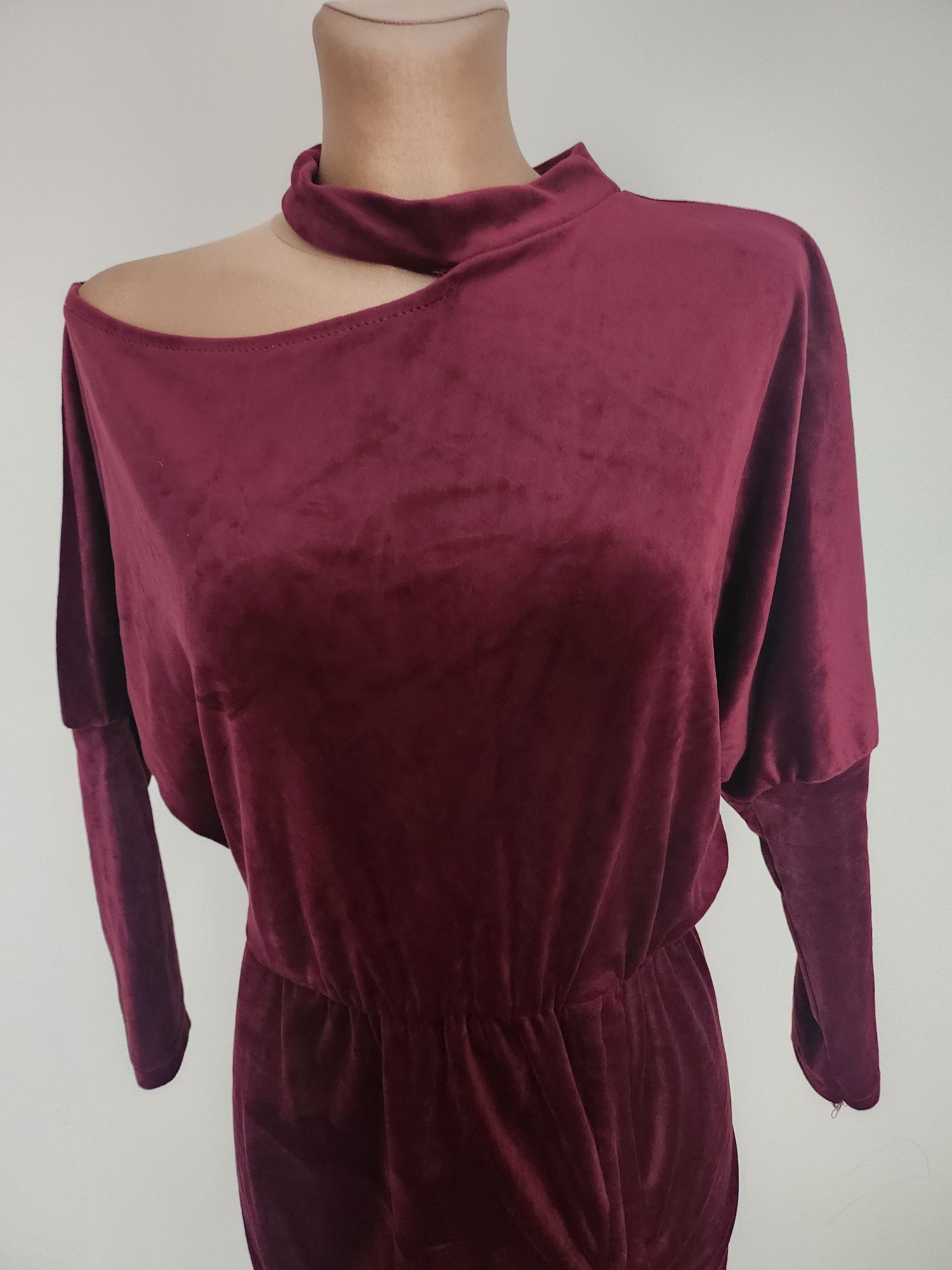 Bordowa krótka sukienka asymetryczna choker L 40 nowa