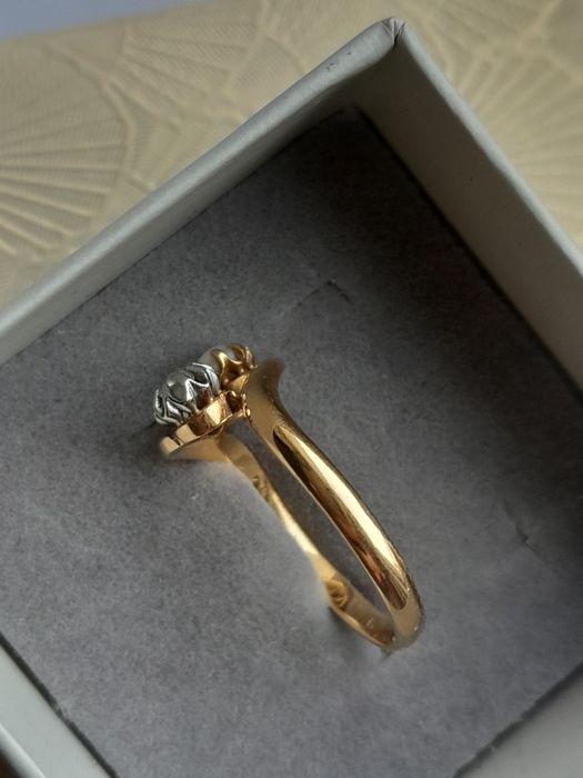 R.16 Pierścionek Paryż Antyk 1910 Złoto 750 Brylant Perła