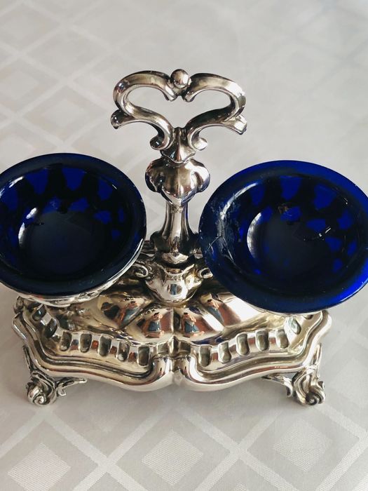 Srebrny kabaret do przypraw srebro Pr 950 Minerva XIX wiek