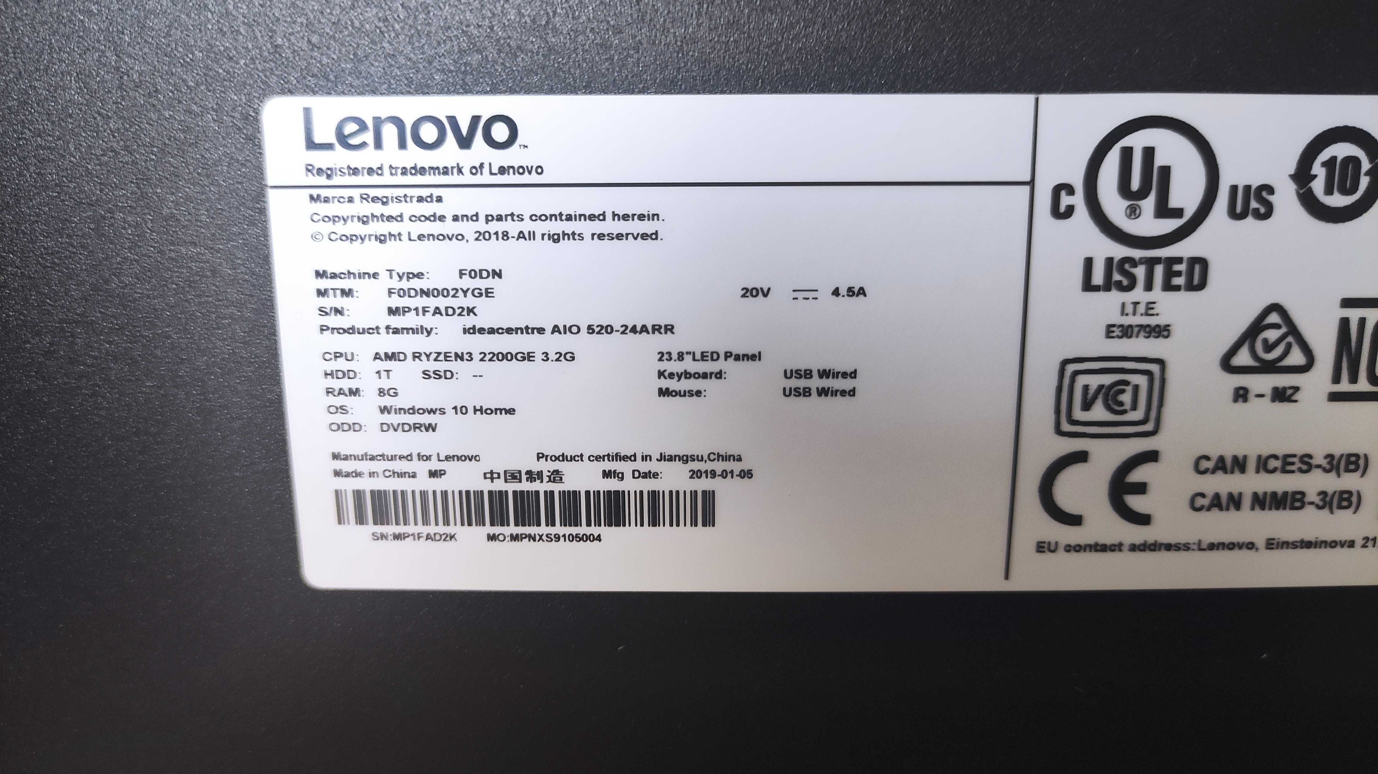 Lenovo Ideacentre AIO 520-24ARR