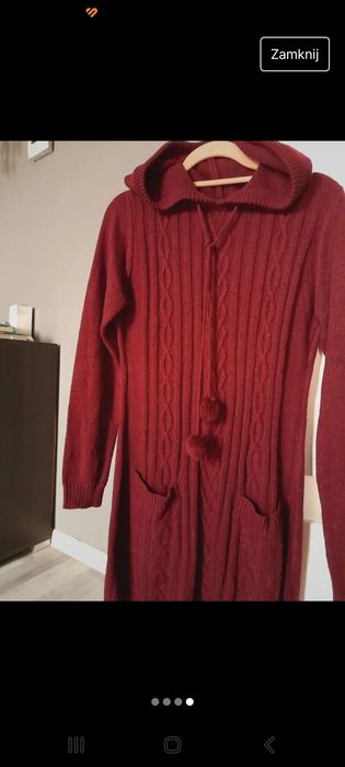 Sweterek sweter sweterkowa sukienka bordowa bordo rozciągliwa warkocze