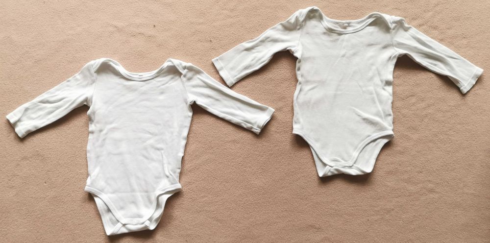 Zestaw 2 szt. body białe bawełniane długi rękaw, rozmiar 86