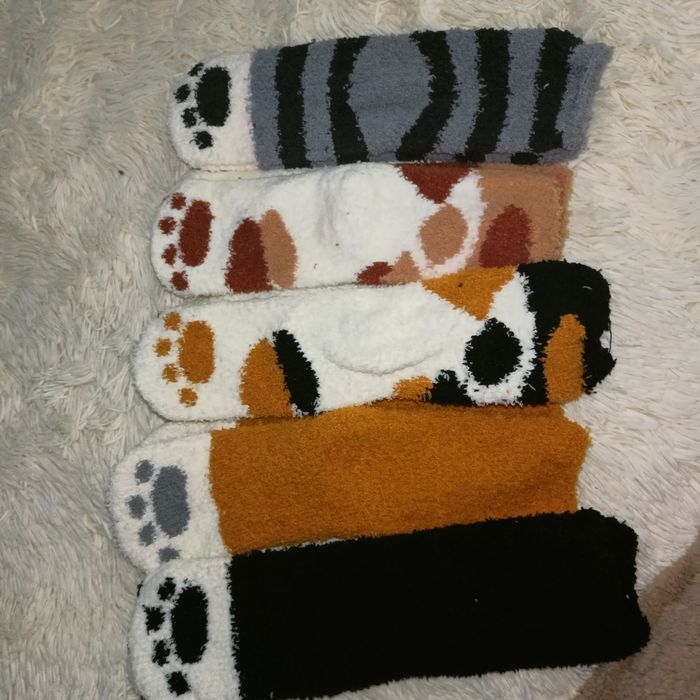 Теплые плюшевые женские носки кошачьи лапки