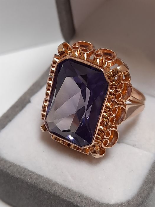 Pierścień Złoty Aleksandryt Pierścionek Cacko 14k XXw