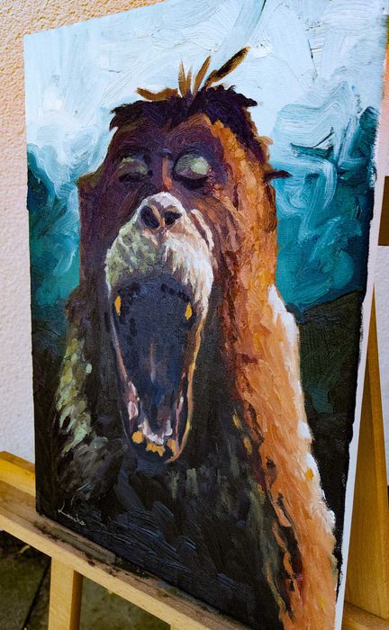 Obraz olejny na płótnie, małpa 30x40 cm