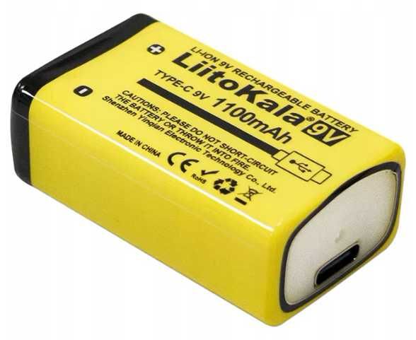 Akumulator Bateria LiitoKala 6F22 USB 9V 1100mAh Li-ion z USB typu C