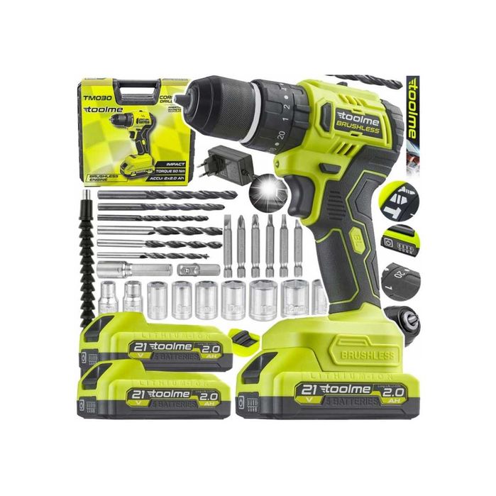 Wiertarko wkrętarka UDAROWA Bez szczotkowa aku 2x21V Li-ion toolme