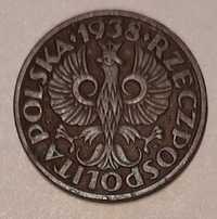 4 monety 2 grosze z lat: 1937, 1938, 1939 i 1923