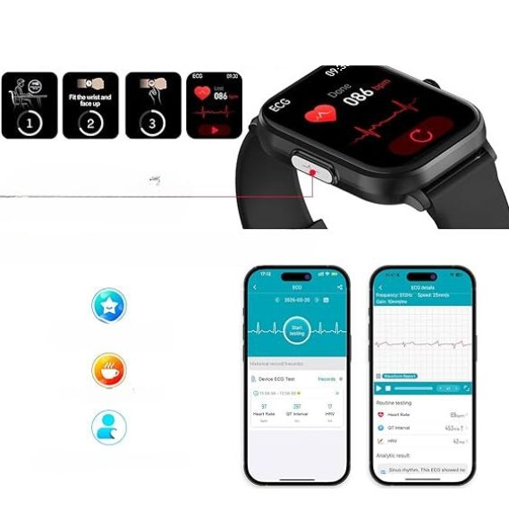 Smartwatch KardioWatch EKG HRV Puls Ciśnienie SPO2 Rozmowy iOS Android