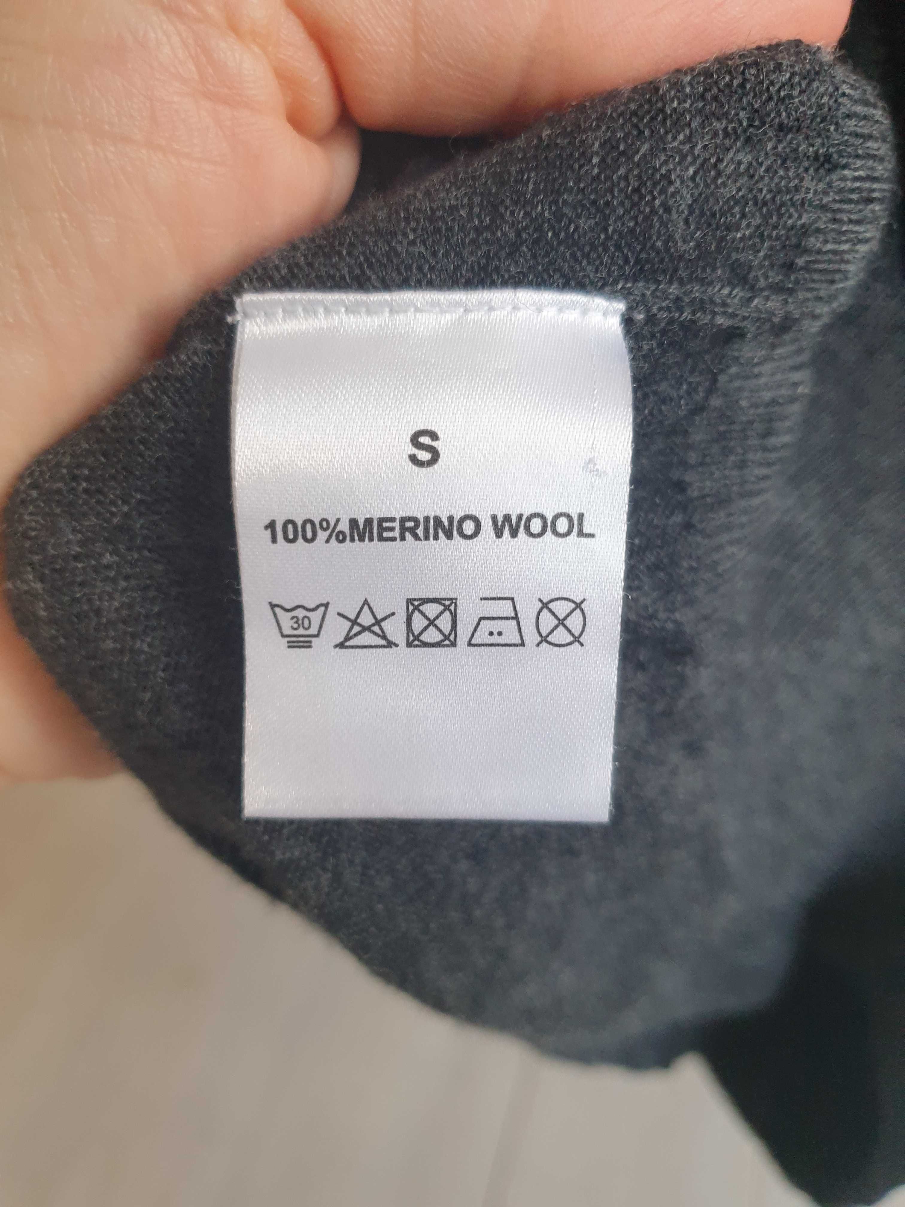 Grafitowy sweter wełniany szary merino wełna S 38 Linea