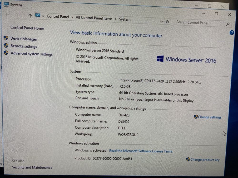 DELL T420 Windows Server Std. 2016.