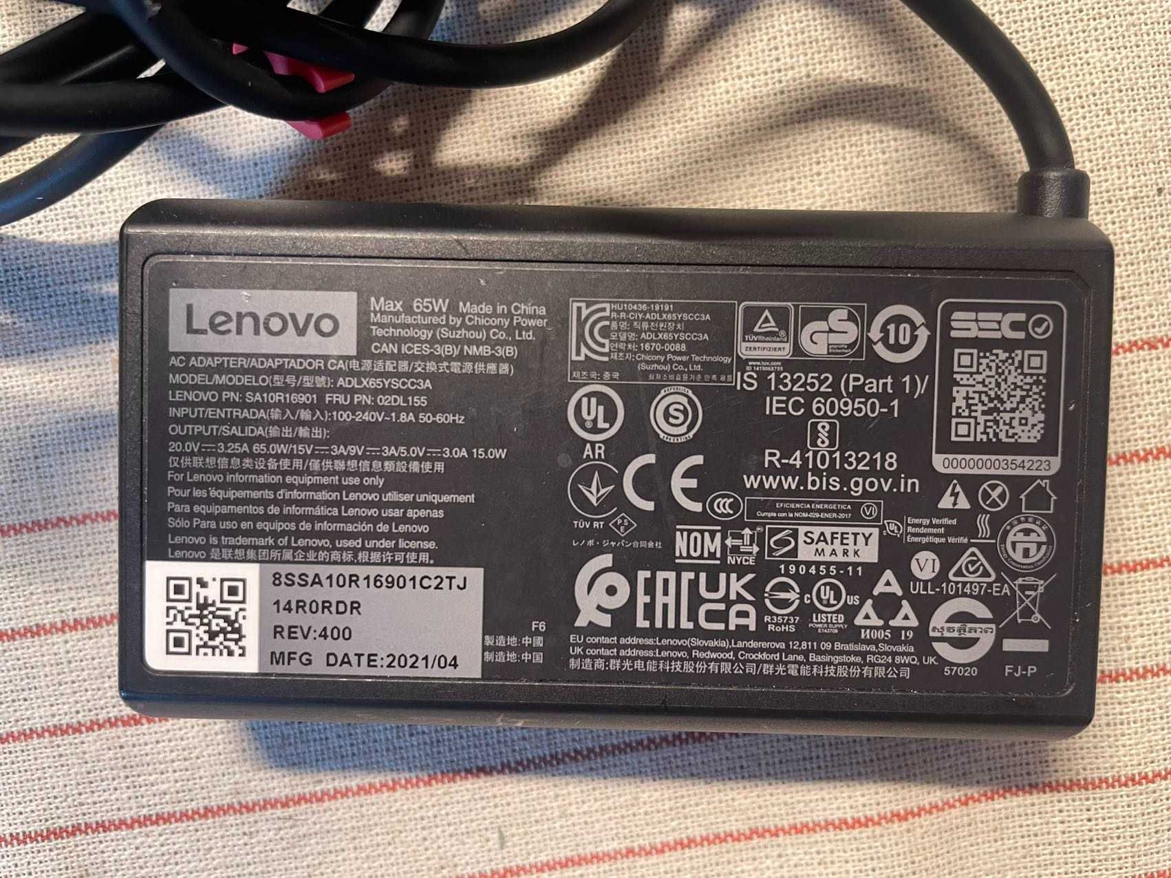 Lenovo carregador de laptop 65W USB-C