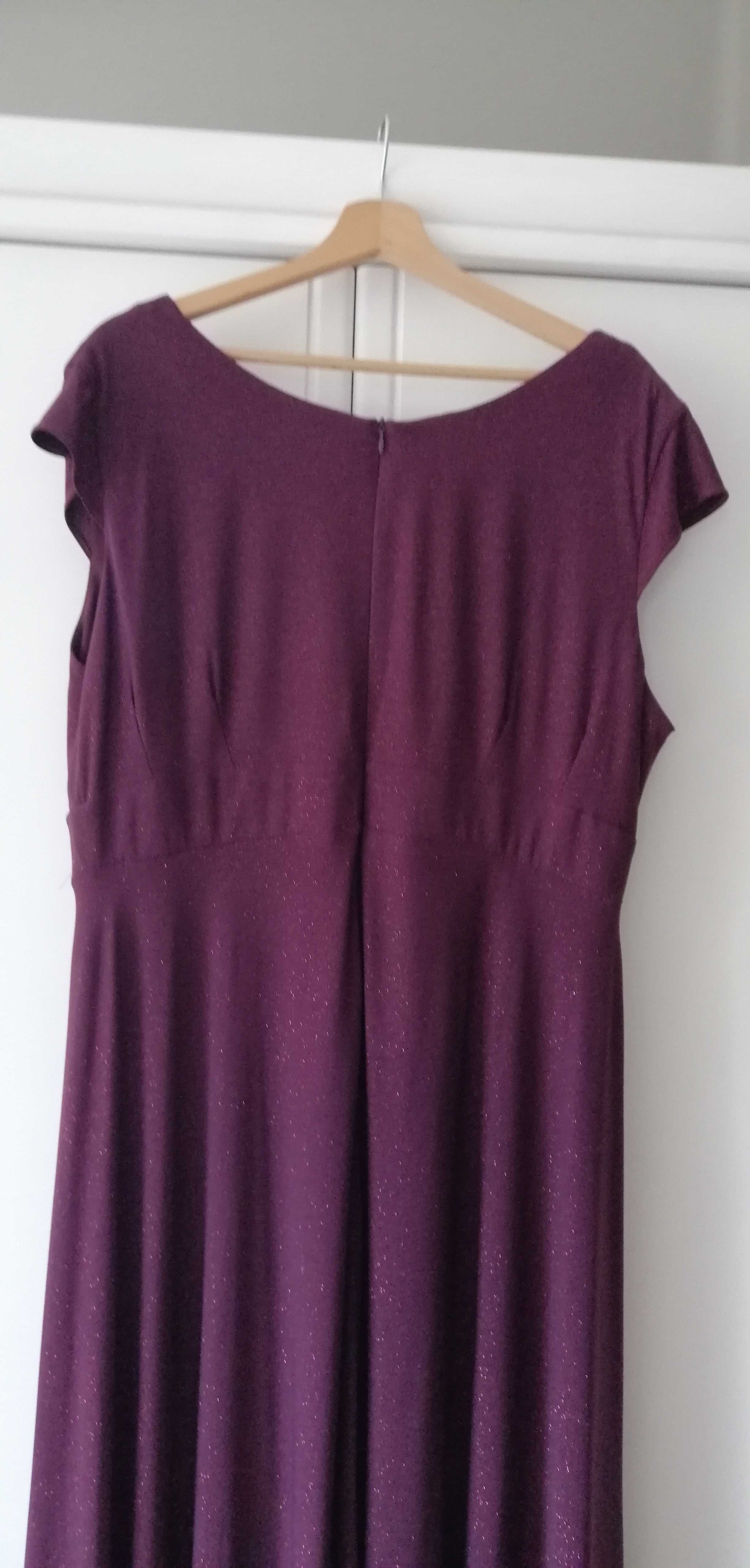 fioletowa śliwkowa brokatowa maksi długa sukienka z brokatem 52 50