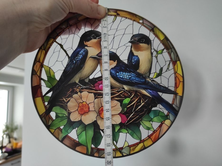 Nowy witraż witrażyk dekoracja okienna jaskółki
