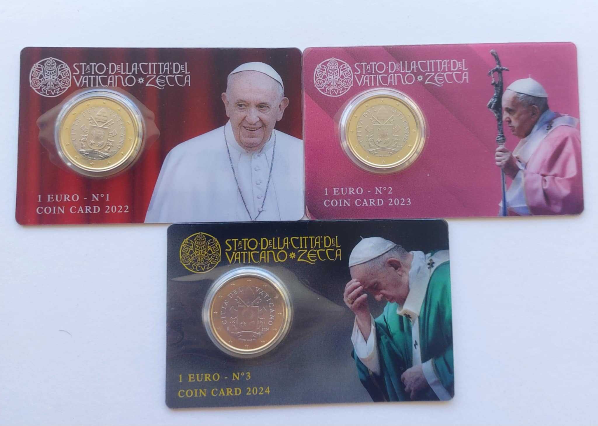 Vaticano  moeda 1€- Papa Francisco Conjunto 3 Coincard Nºs 1 - 2 -3