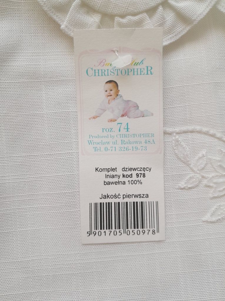 Komplet lniany  na chrzest dla dziewczynki