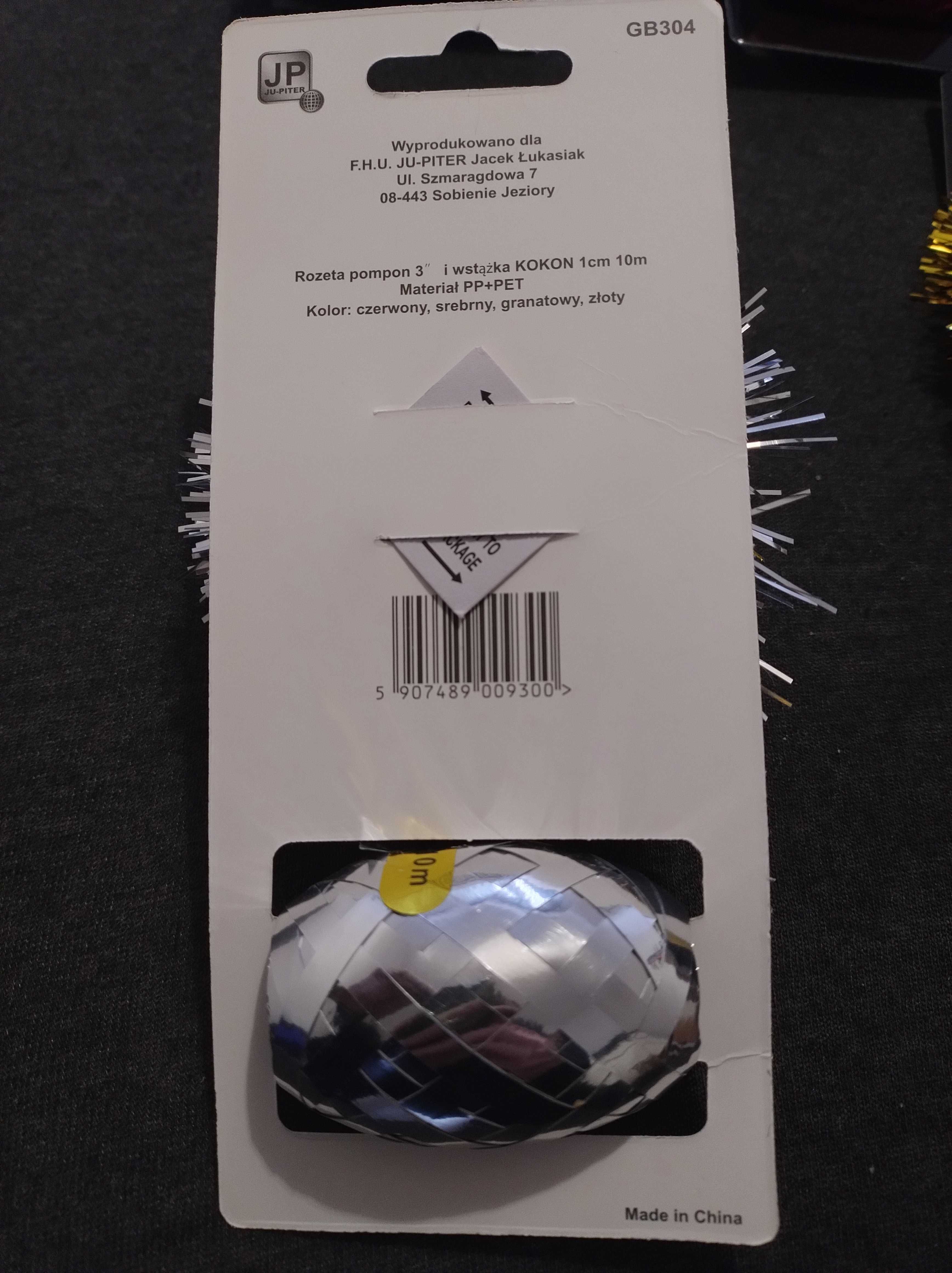 Ju-Piter, Rozeta Pompon 3" i Wstążka Kokon 1cm 10m Gb 304 - 4 kolory