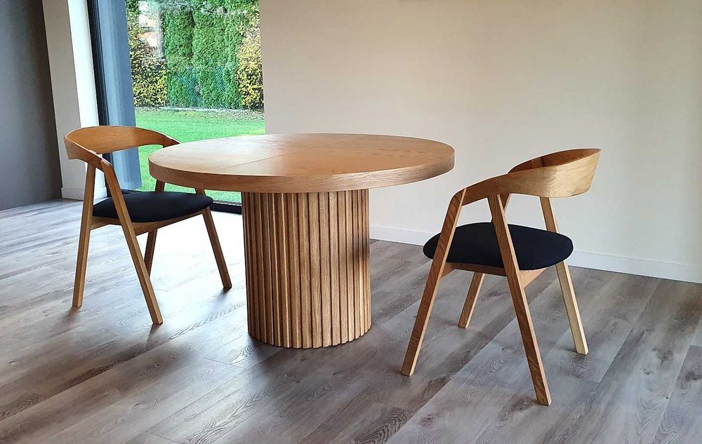 Nowoczesny stół dębowy okrągły rozkładany lamele 2x50cm Loft 8