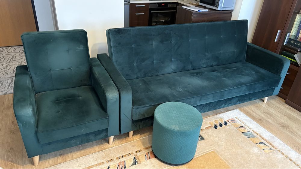 Kanapa wersalka fotel pufa zestaw