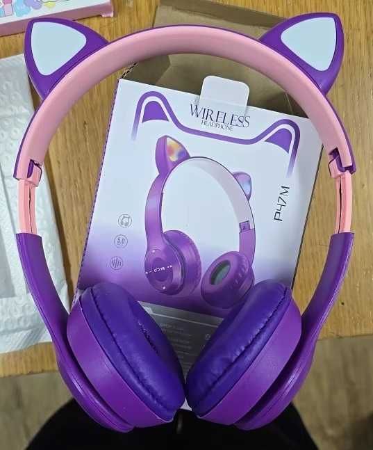 Słuchawki Bluetooth Cat Ear LED Light bezprzewodowe.