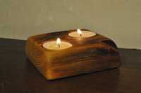 Drewniany świecznik podwójny na tealighty(podgrzewacze) Rękodzieło