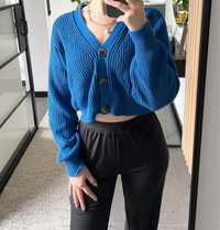 Kobaltowy/chabrowy, krótki kardigan, sweter
