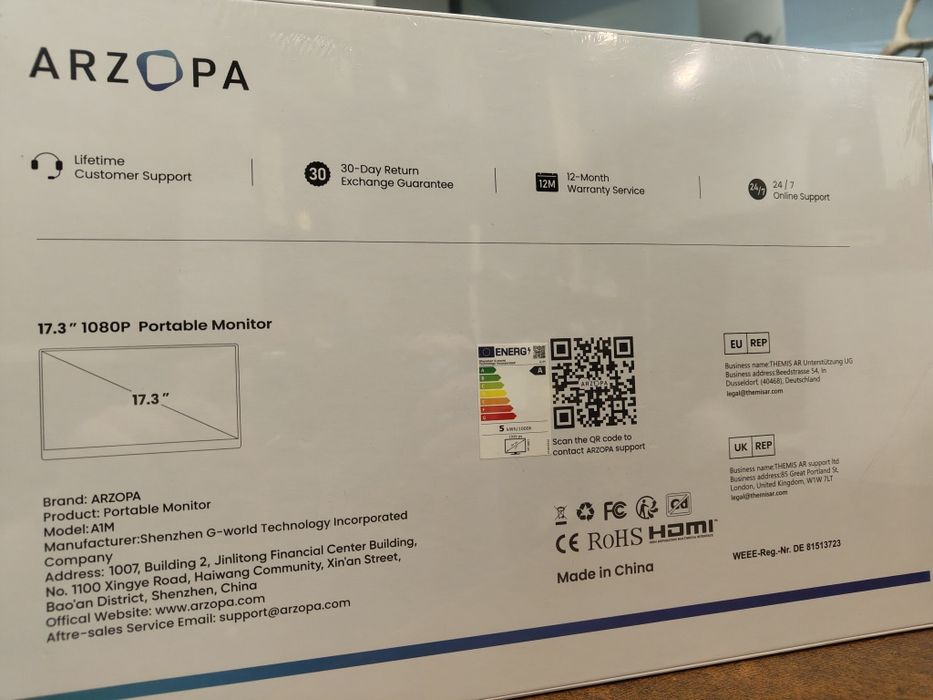 Monitor LED Arzopa A1M 17,3 " 1920 x 1080 px IPS / PLS