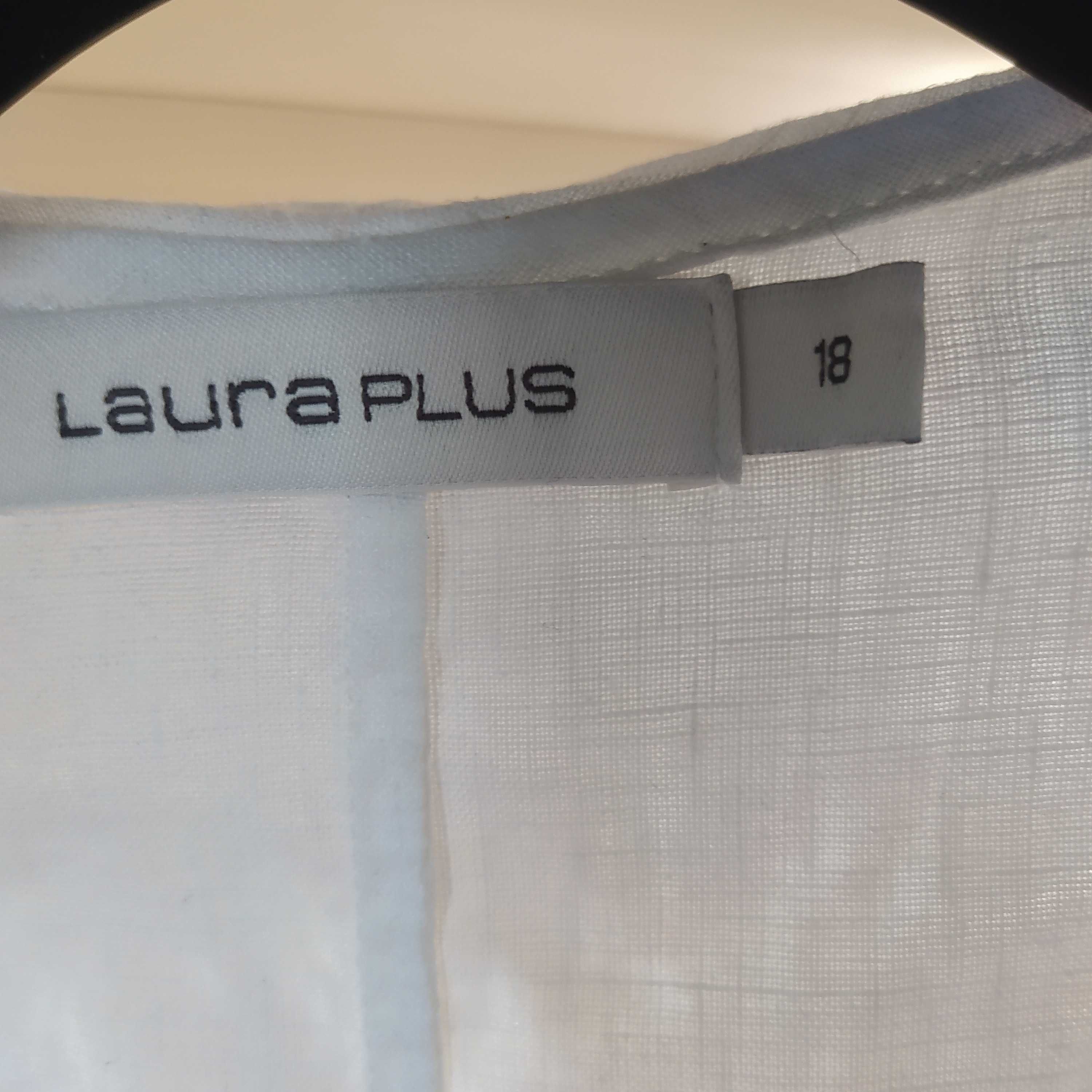 Bluzka plus size biała wiązana z lnu Laura Plus