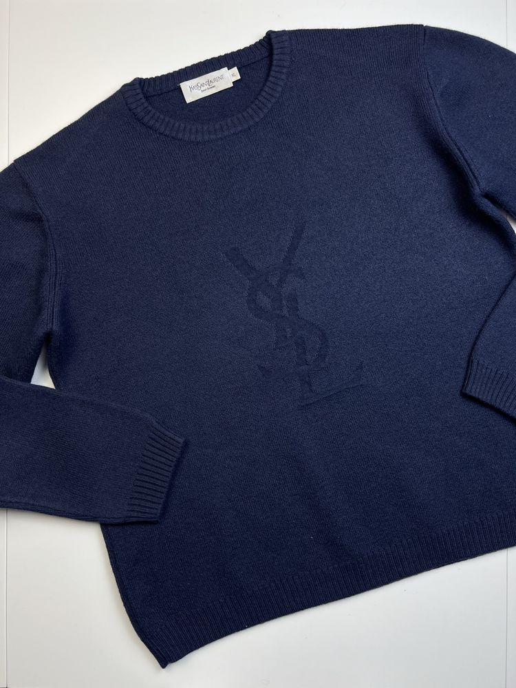 Damski Sweter Yves Saint Laurent YSL Granatowy Wełna XL