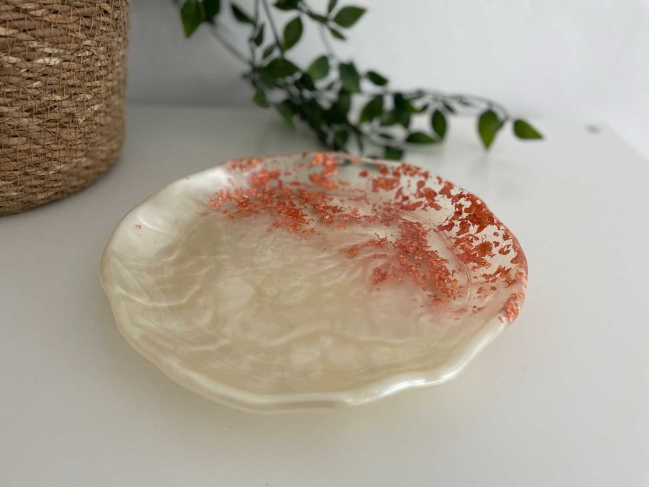 Misa patera taca kremowa różowe złoto dekoracyjna z żywicy epoksydowej