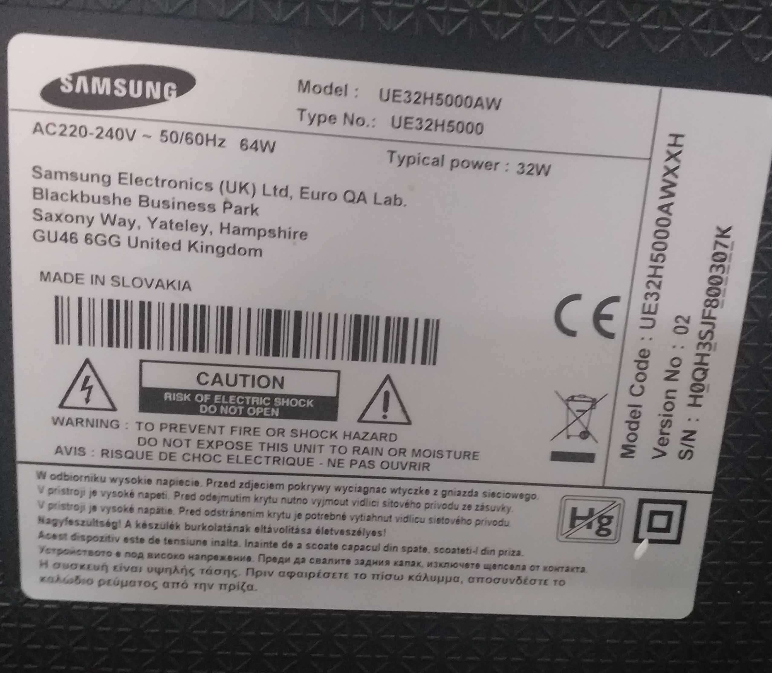 Telewizor Samsung ue32h5000aw na części.