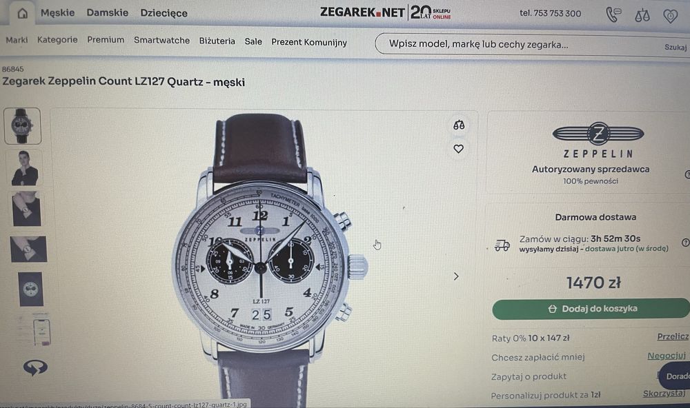 Zeppelin  lz127 Capuccino superLumiNova tachymetr chronograf