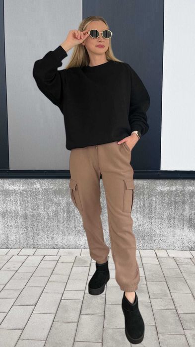 Ocieplane damskie spodnie bojówki z dużymi kieszeniami -fango r.S/M